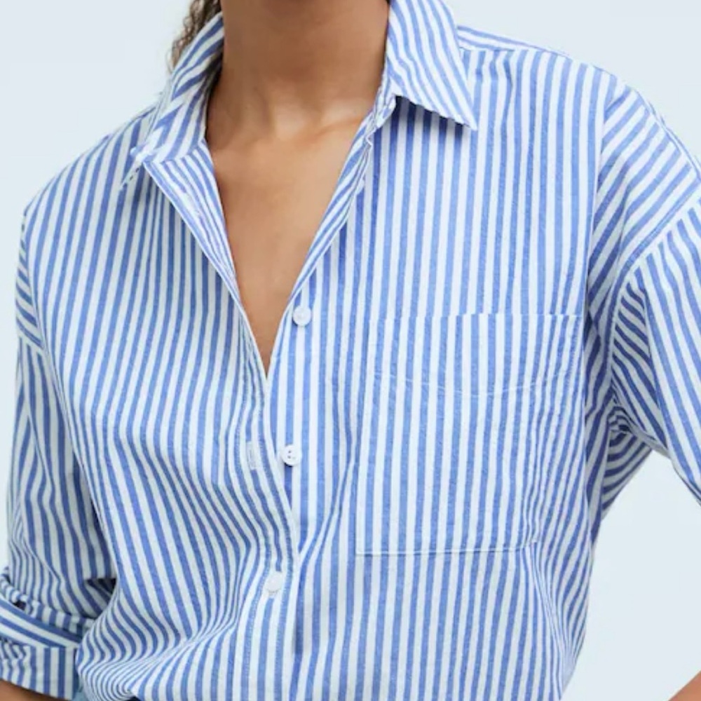 Madewell The Signature Poplin Oversized Shirt in shade Pure Blue Stripe